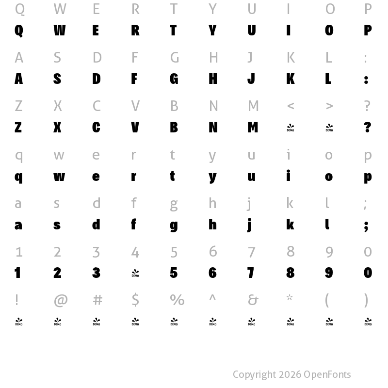 Character Map of FONTSPRING DEMO - Bruta Glb Compressed Black Regular
