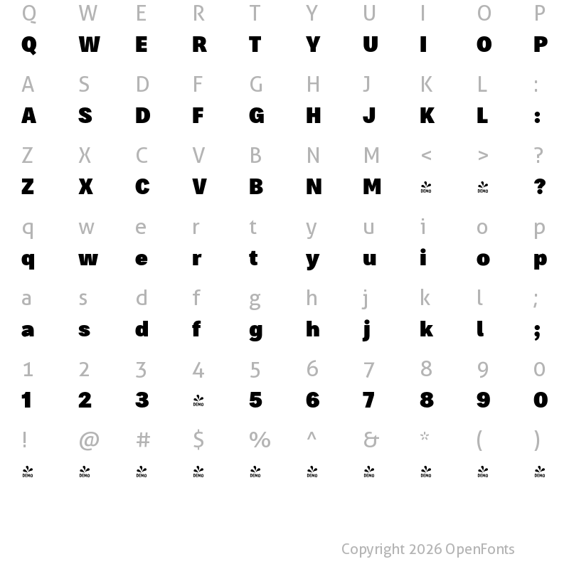 Character Map of FONTSPRING DEMO - Bruta Glb Condensed Black Regular