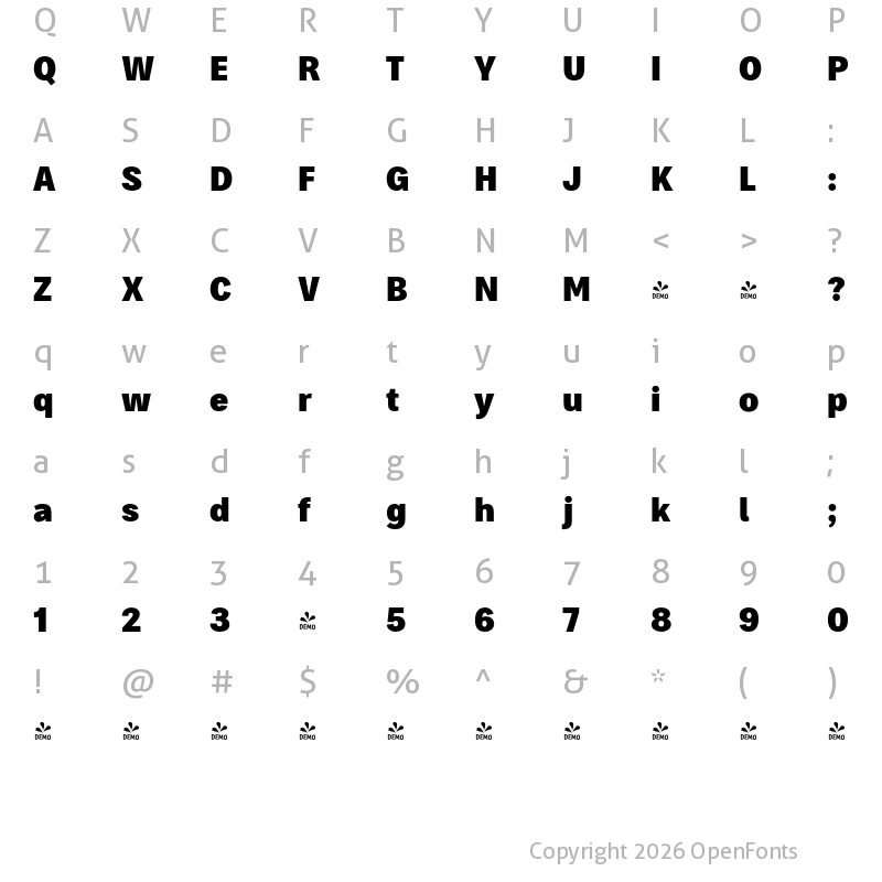Character Map of FONTSPRING DEMO - Bruta Glb Condensed Extra Bold Regular