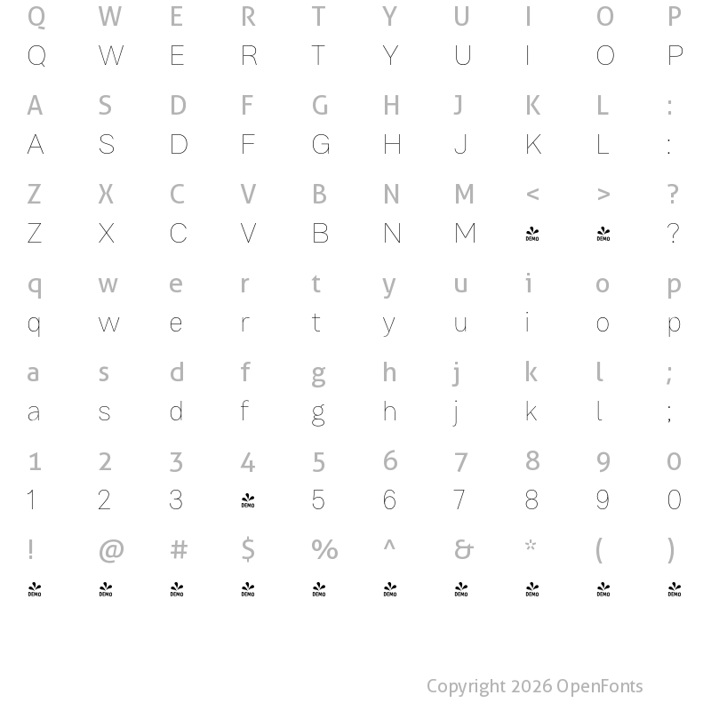 Character Map of FONTSPRING DEMO - Bruta Glb Regular Thin Regular