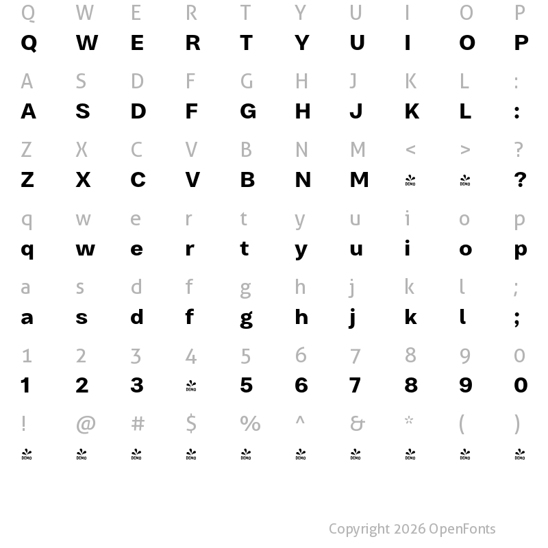 Character Map of FONTSPRING DEMO - Bruta Pro Regular Bold