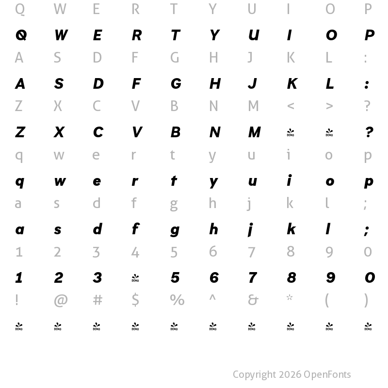 Character Map of FONTSPRING DEMO - Brutalista Alt Black It Regular