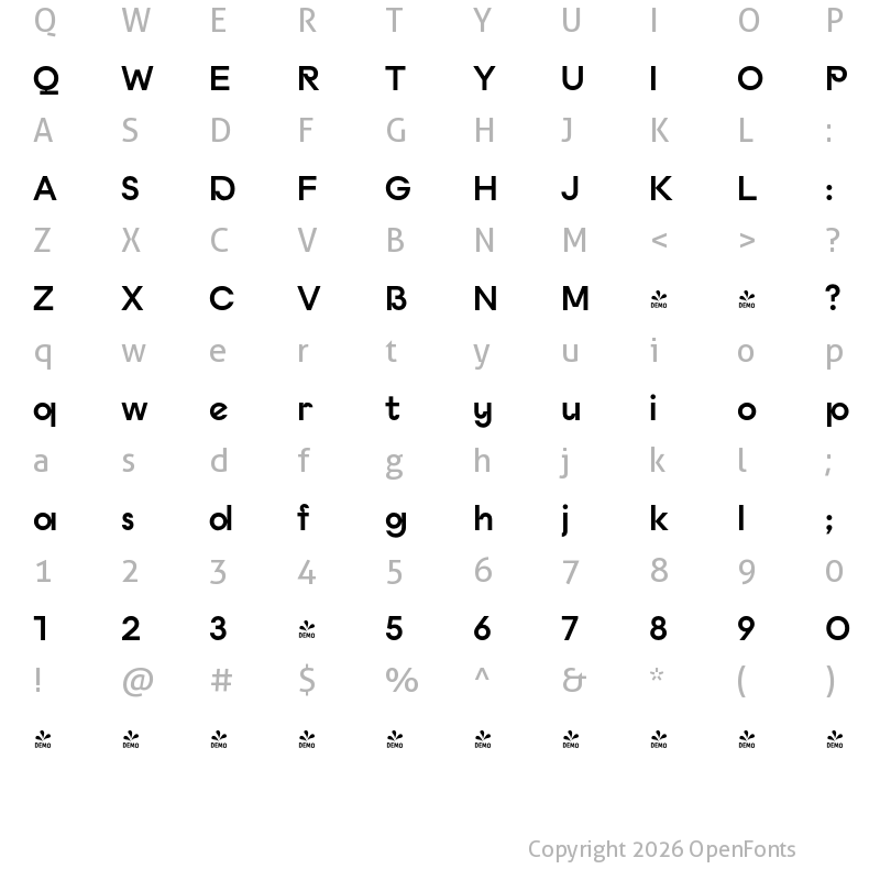 Character Map of FONTSPRING DEMO - Budare Bold Regular