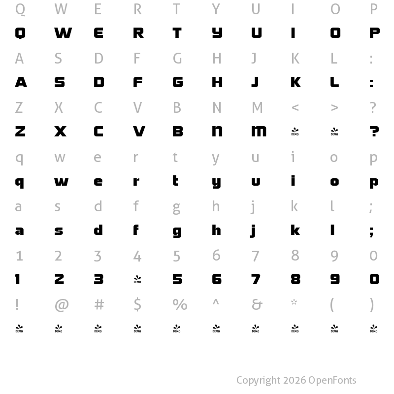 Character Map of FONTSPRING DEMO - Bullish Bold Lower Case Regular