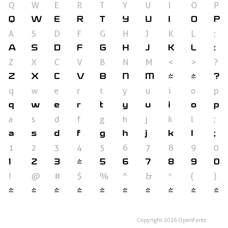 Character Map of FONTSPRING DEMO - Bullish Medium Lower Case Regular