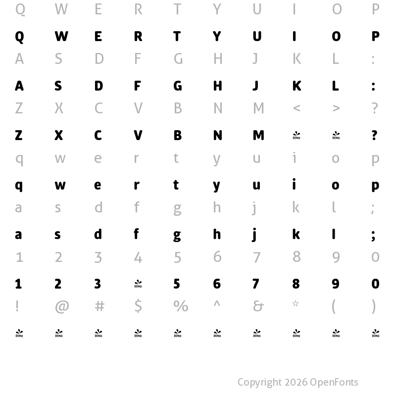 Character Map of FONTSPRING DEMO - Bulo Rounded Black Regular