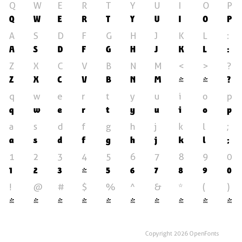 Character Map of FONTSPRING DEMO - BunaeroPro-HeavyUp Regular