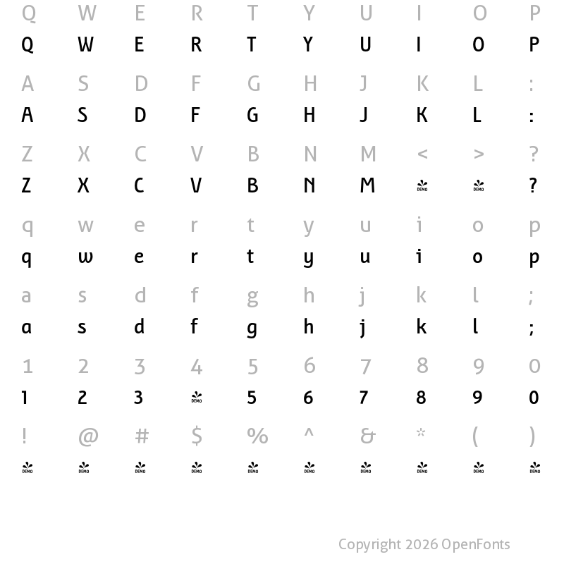 Character Map of FONTSPRING DEMO - BunaeroPro-SemiBoldUp Regular