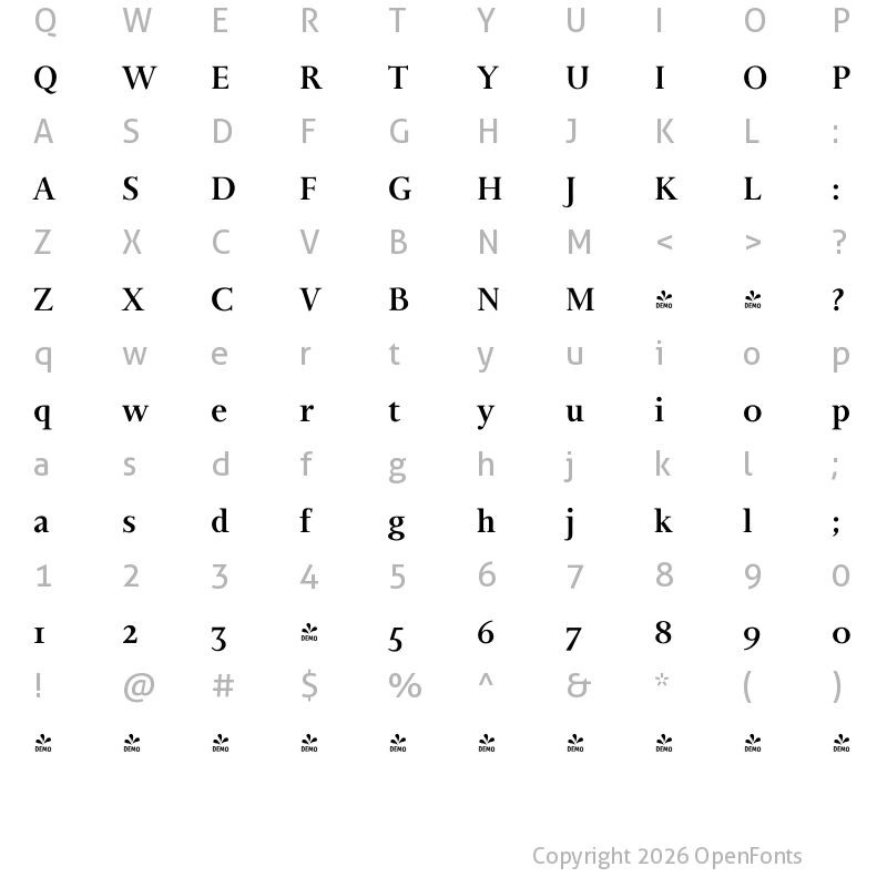 Character Map of FONTSPRING DEMO - Bunyan Pro Bold
