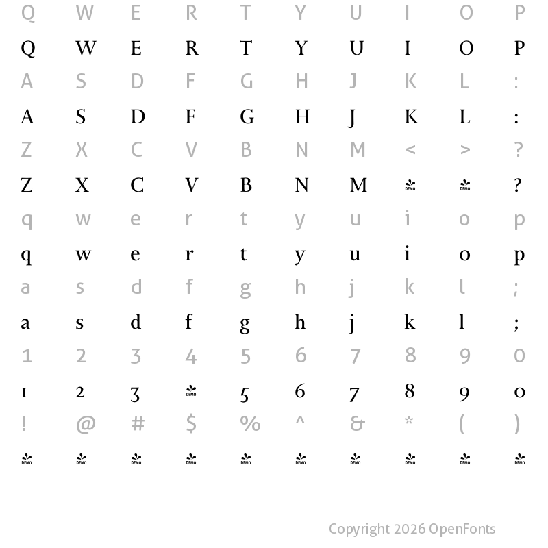 Character Map of FONTSPRING DEMO - Bunyan Pro Medium Regular