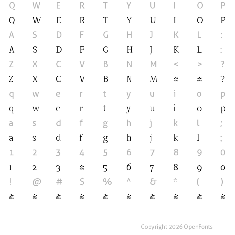 Character Map of FONTSPRING DEMO - BUOZZI Light Regular