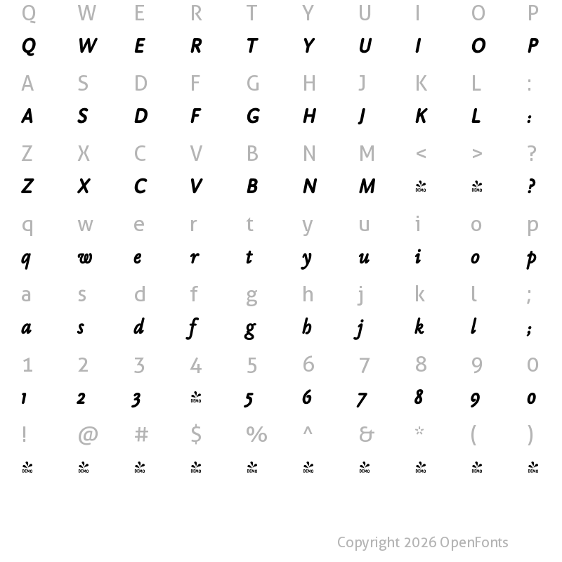 Character Map of FONTSPRING DEMO - Byronic ExtBd Italic