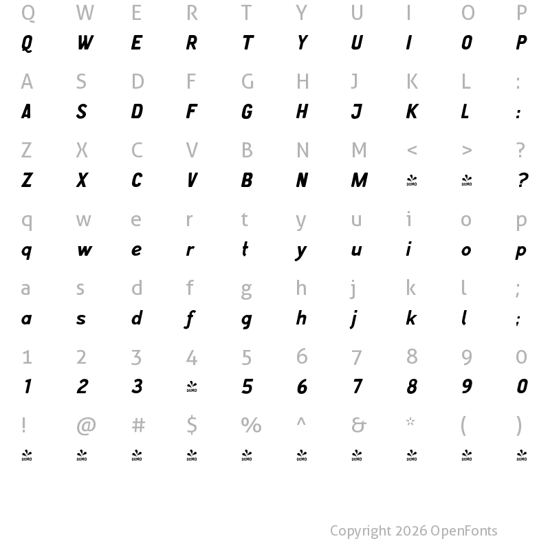 Character Map of FONTSPRING DEMO - CA AiresPro Italic