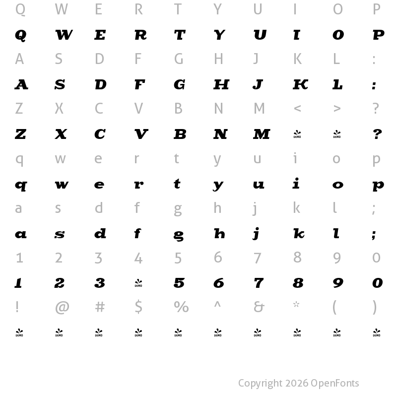Character Map of FONTSPRING DEMO - CA CapeRock Italic