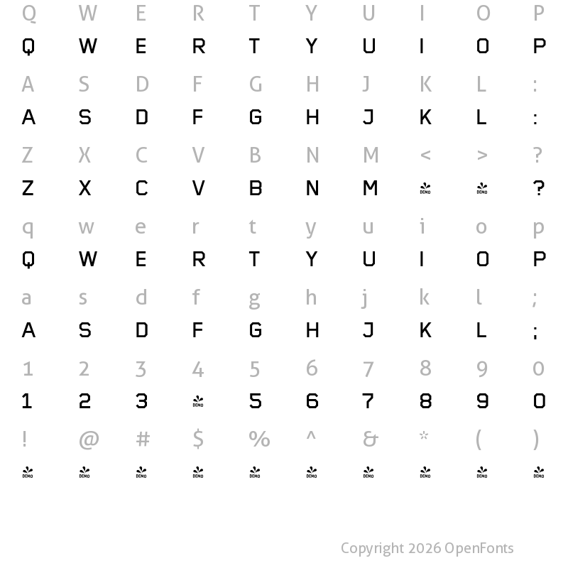 Character Map of FONTSPRING DEMO - CA Mechano Regular