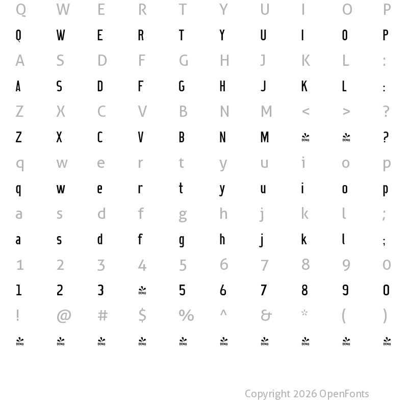 Character Map of FONTSPRING DEMO - CA No Dr Regular