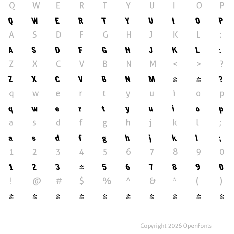 Character Map of FONTSPRING DEMO - CA Normal Left Heavy Regular