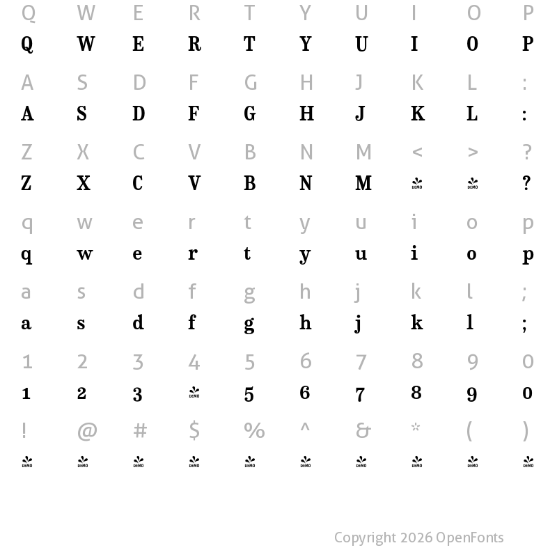 Character Map of FONTSPRING DEMO - CA Normal Serif Bold Regular