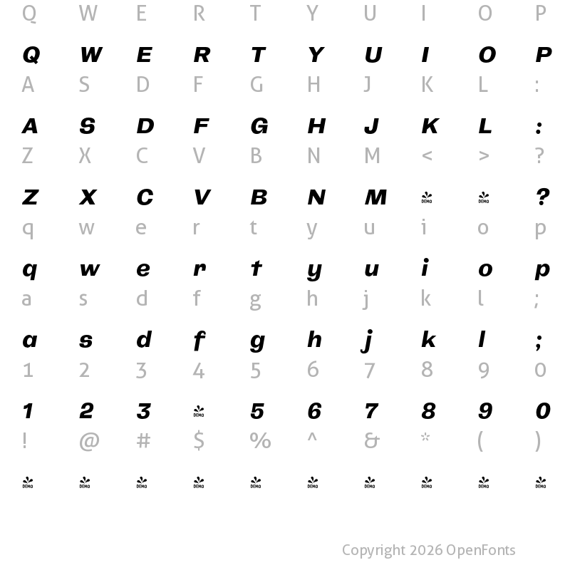 Character Map of FONTSPRING DEMO - CA Spotnik ExtraBold Italic