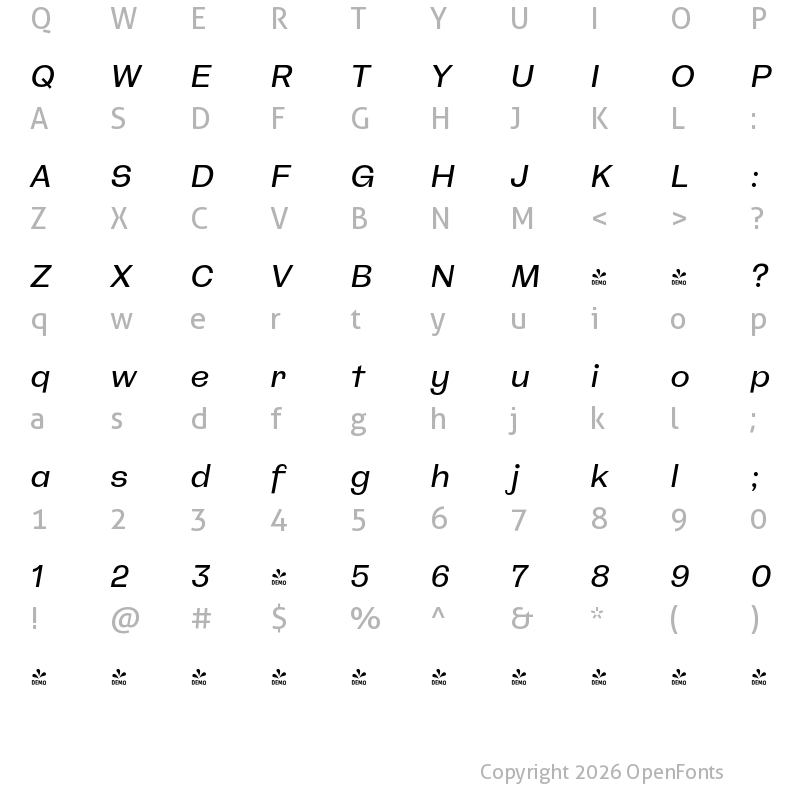 Character Map of FONTSPRING DEMO - CA Spotnik Italic
