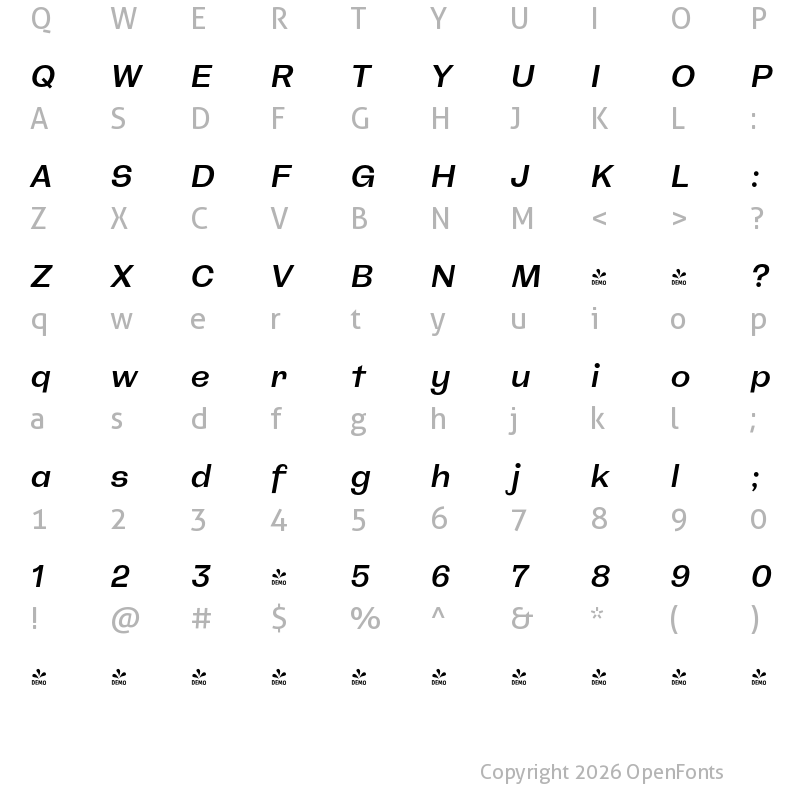 Character Map of FONTSPRING DEMO - CA Spotnik Medium Italic