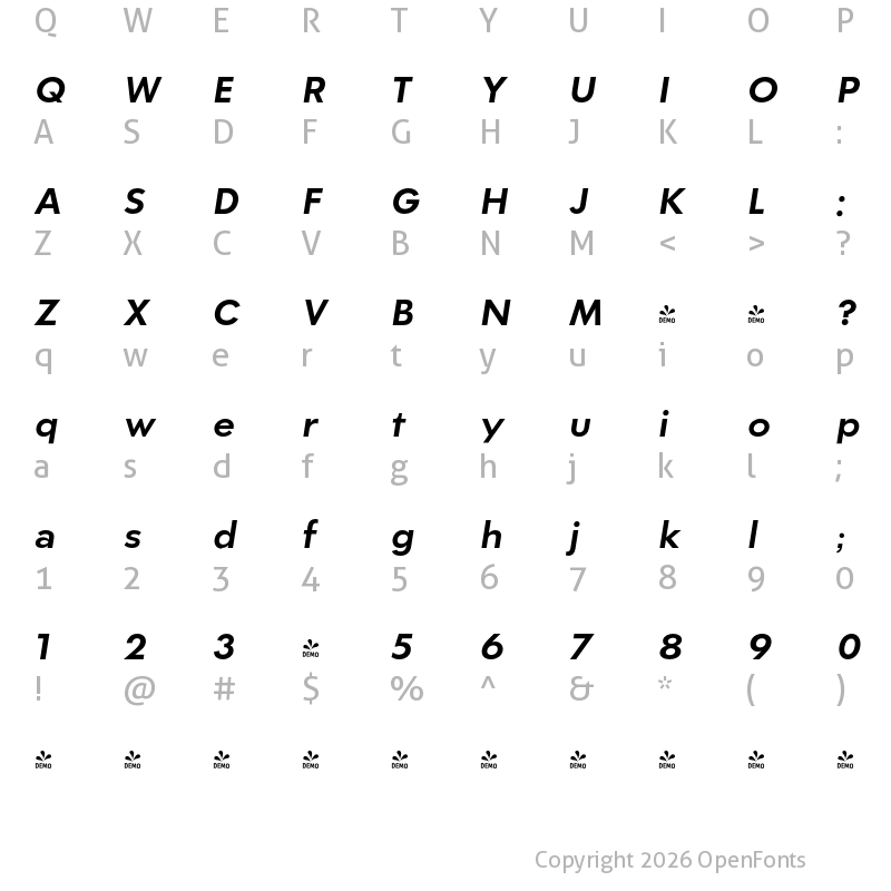 Character Map of FONTSPRING DEMO - CA Superpilot Sans Bold Bold Italic