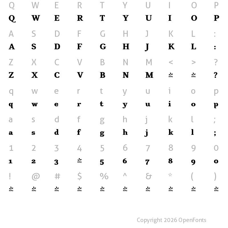 Character Map of FONTSPRING DEMO - CA Texteron Rg Heavy