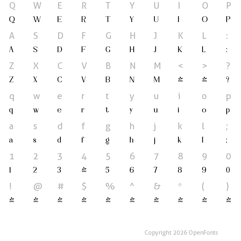 Character Map of FONTSPRING DEMO - Cakira Bold