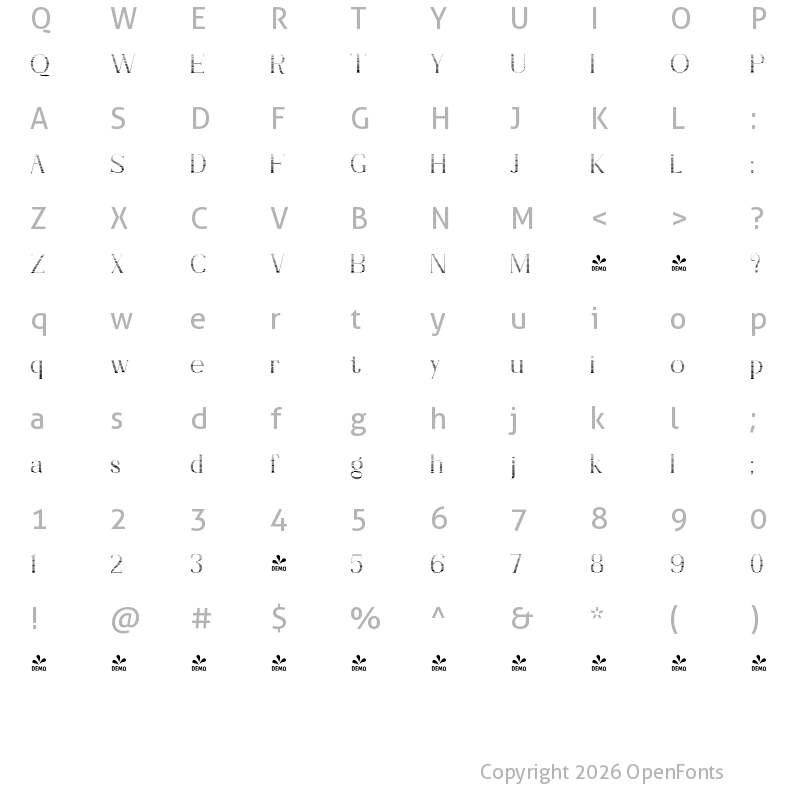 Character Map of FONTSPRING DEMO - Cakira Gradient