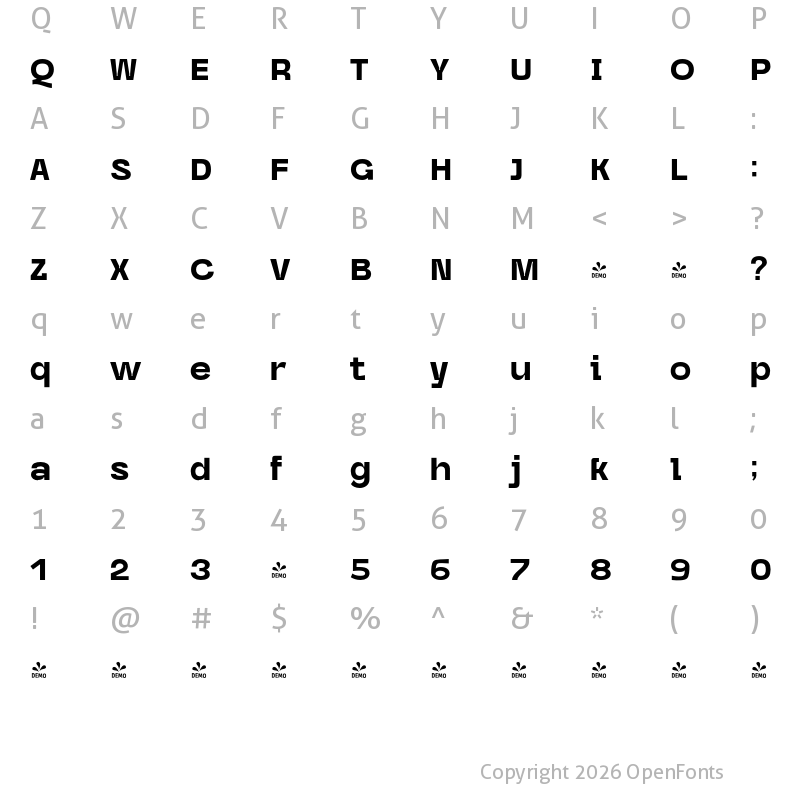 Character Map of FONTSPRING DEMO - Caleb Grotesk ExtraBold Regular