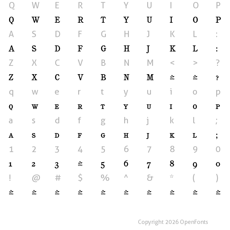 Character Map of FONTSPRING DEMO - Calgary Pro Caps Medium Regular