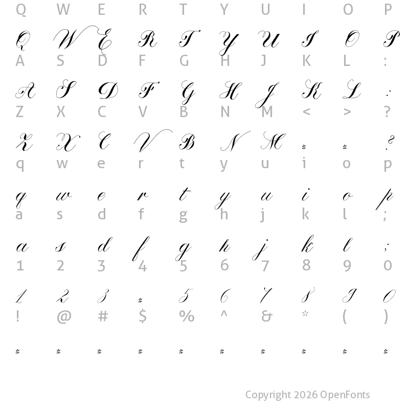 Character Map of FONTSPRING DEMO - Calissa Pro Regular