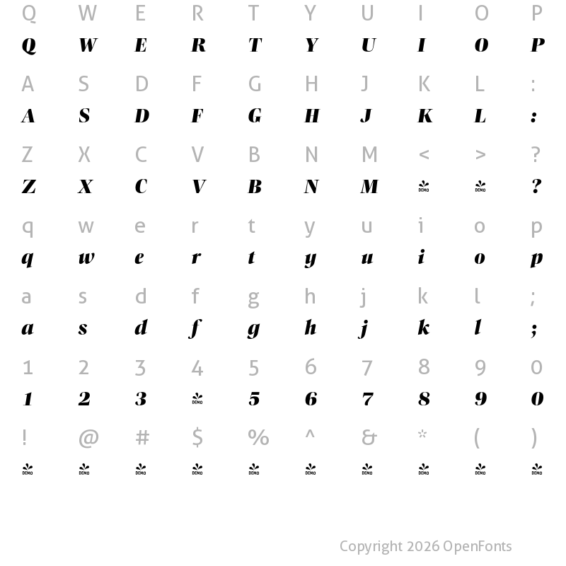 Character Map of FONTSPRING DEMO - Callas Black Italic