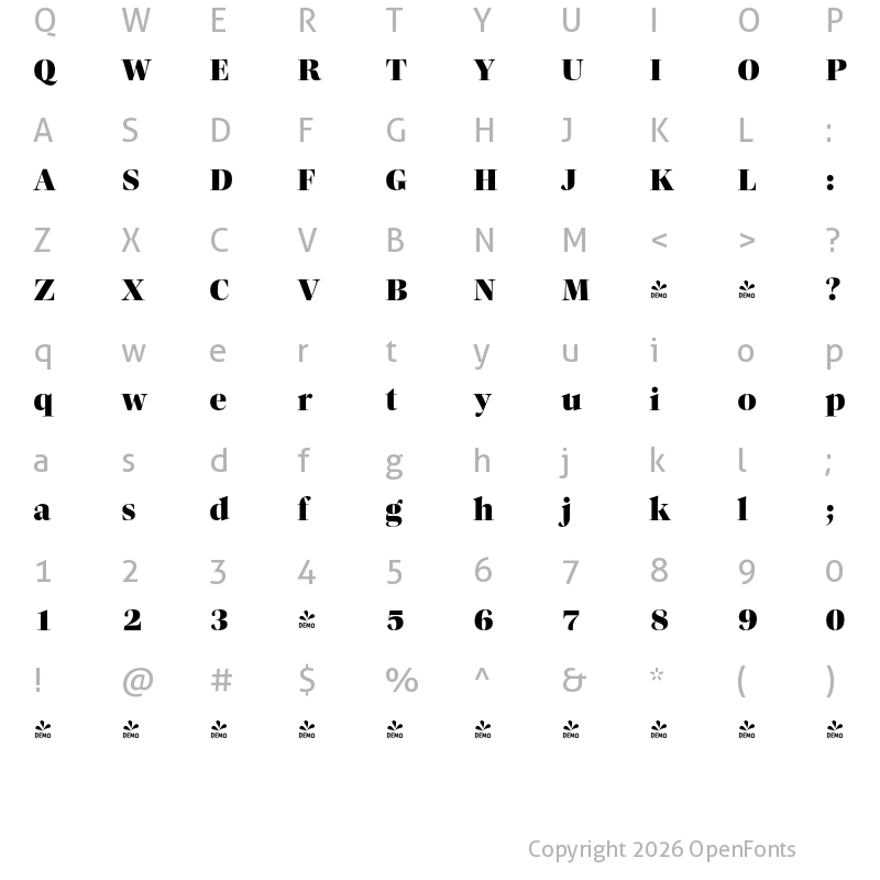 Character Map of FONTSPRING DEMO - Callas Black Regular