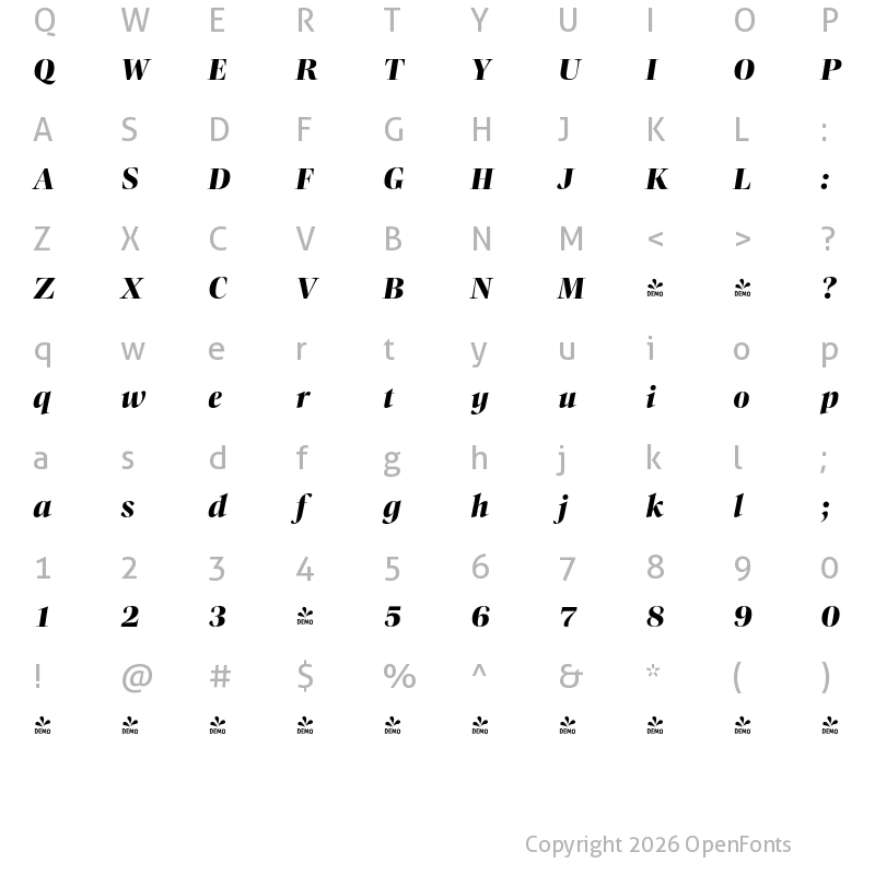 Character Map of FONTSPRING DEMO - Callas Extrabold Italic