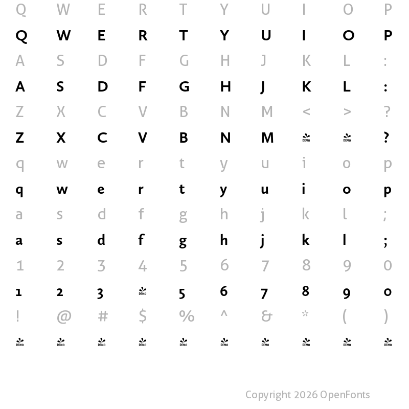 Character Map of FONTSPRING DEMO - Calluna Sans Bold
