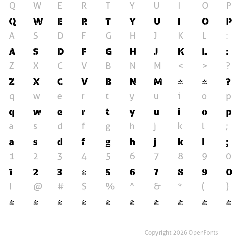 Character Map of FONTSPRING DEMO - Calton Extrabold Stencil Regular