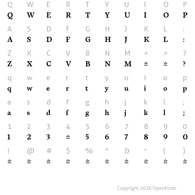 Character Map of FONTSPRING DEMO - Calvino Bold