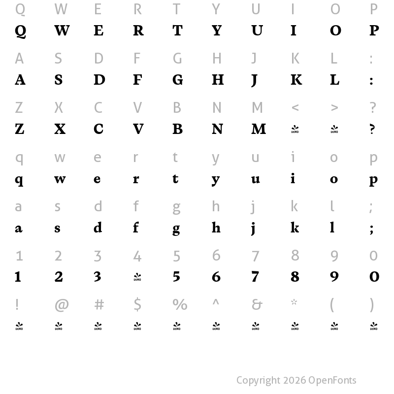Character Map of FONTSPRING DEMO - Calvino Extrabold Regular