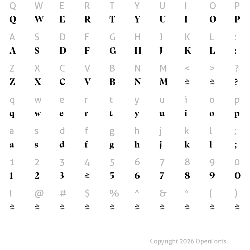 Character Map of FONTSPRING DEMO - Calvino Grande Extrabold Regular