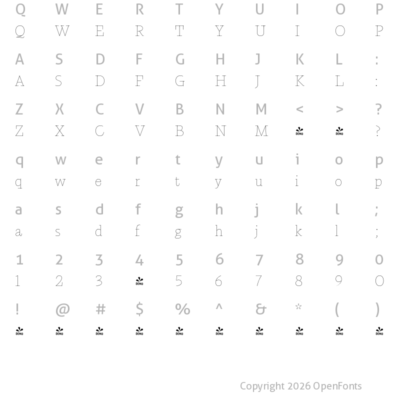 Character Map of FONTSPRING DEMO - Calvino Grande Monoline Regular