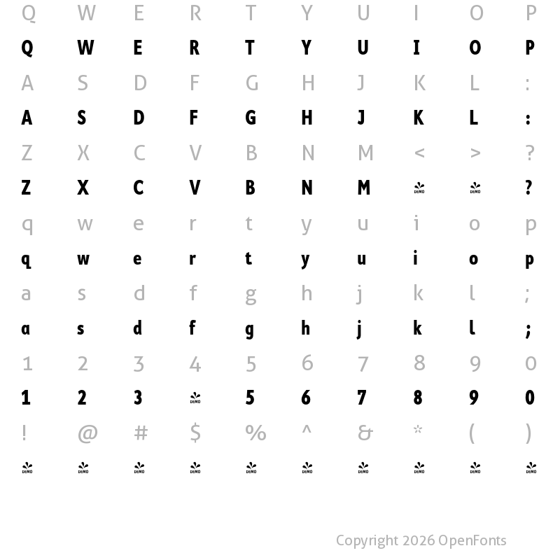 Character Map of FONTSPRING DEMO - Cambridge Cond Bold