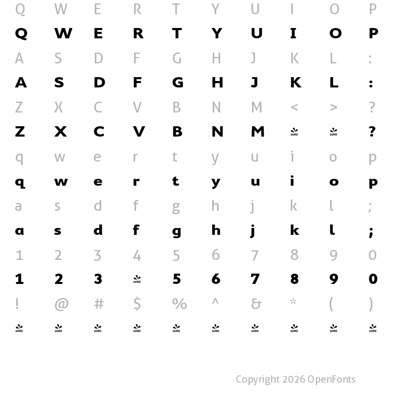 Character Map of FONTSPRING DEMO - Cambridge Exp Bold