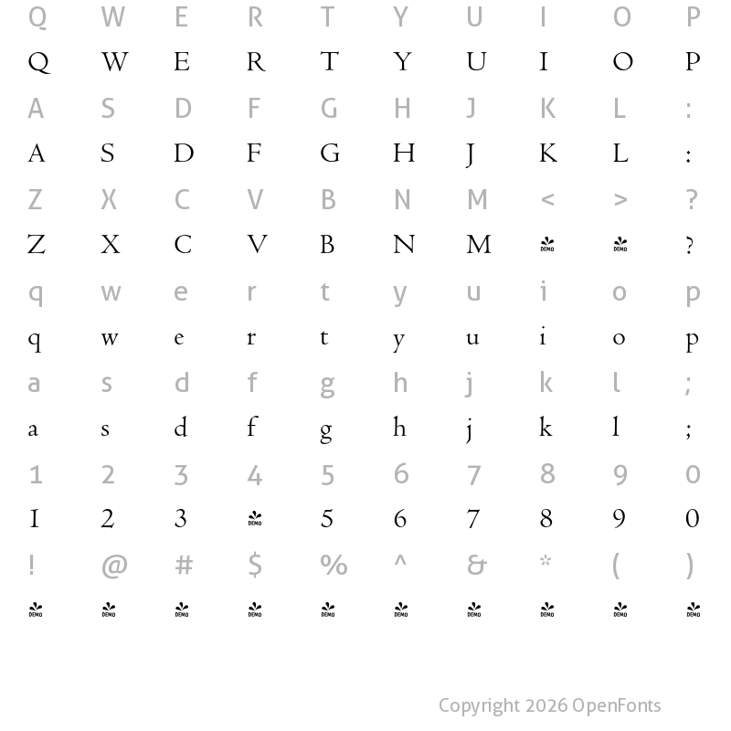 Character Map of FONTSPRING DEMO - Cambridge Pro Regular