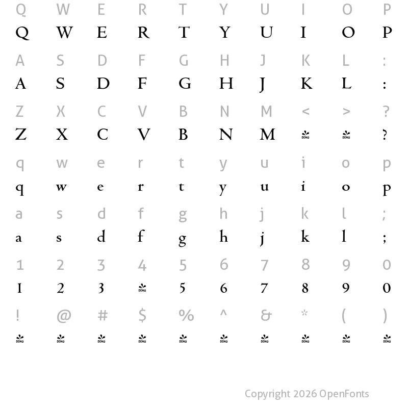 Character Map of FONTSPRING DEMO - Cambridge Serial Medium Regular