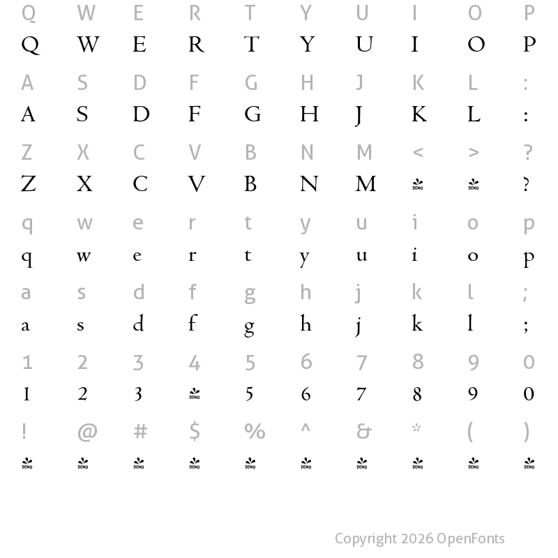 Character Map of FONTSPRING DEMO - Cambridge Serial Regular