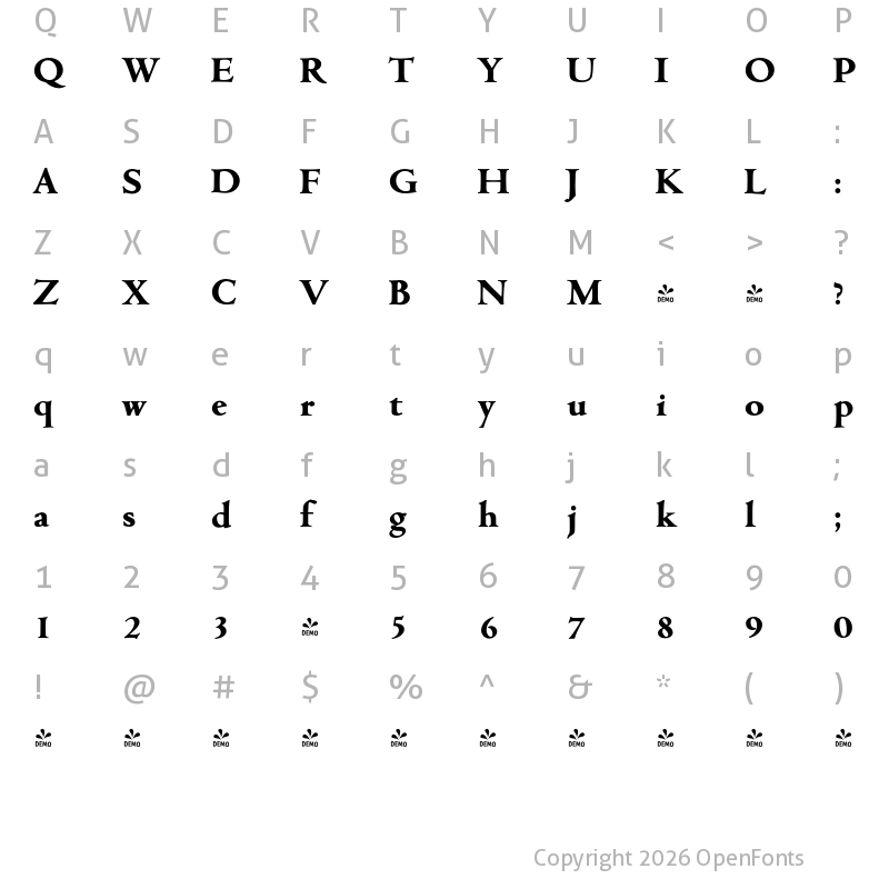 Character Map of FONTSPRING DEMO - Cambridge Serial Xbold Regular