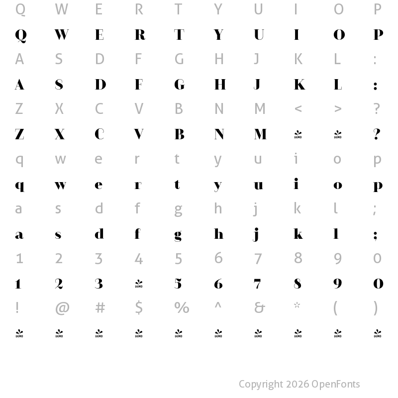 Character Map of FONTSPRING DEMO - Camila Black Regular