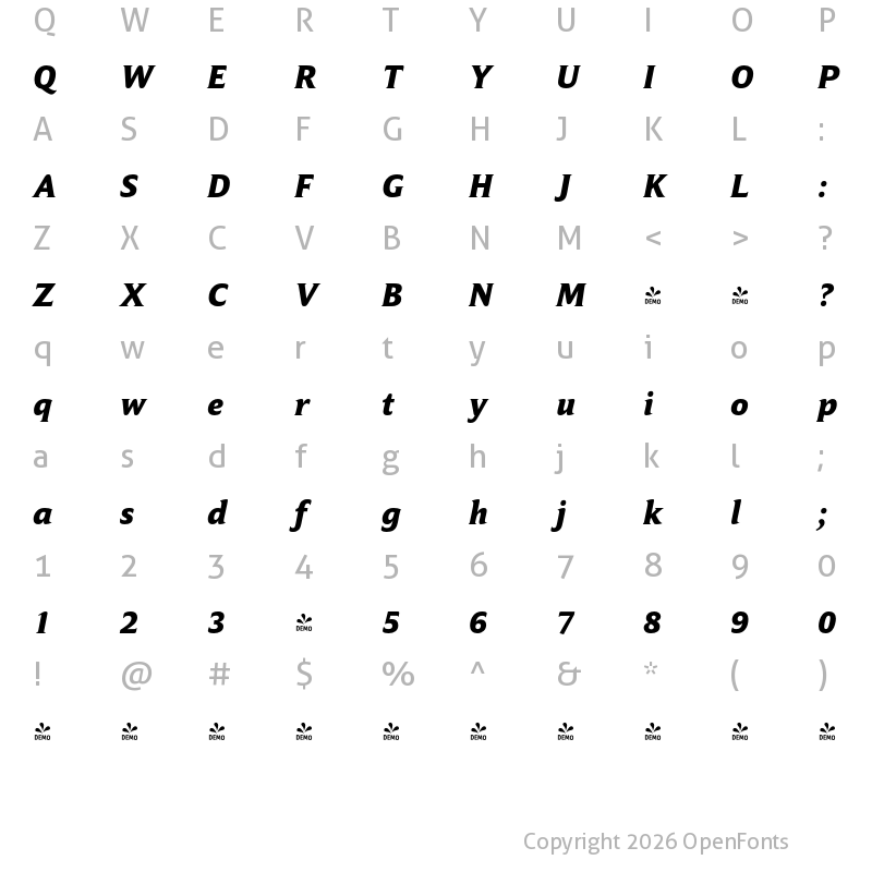 Character Map of FONTSPRING DEMO - Campan ExtraBold Regular