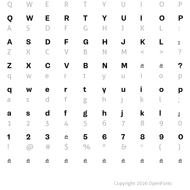 Character Map of FONTSPRING DEMO - Campeche Bold Regular